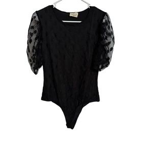 Ember Black Mesh Polka-Dot Bodysuit Size Medium